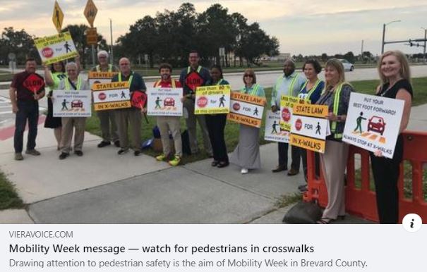 Mobility Week message — watch for pedestrians in crosswalks